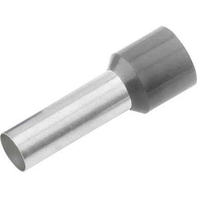 Een metalen kabelschoen met geïsoleerde kraag, cilindrische vorm, vertoont aan de linkerkant een opening voor het invoeren van draden.