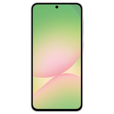 Een smartphone met een display dat een zachte kleurovergang in groen- en rozetinten vertoont.