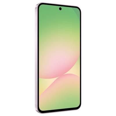 Een smartphone met een kleurrijke, vervagende schermovergang van groen naar roze wordt verticaal weergegeven.