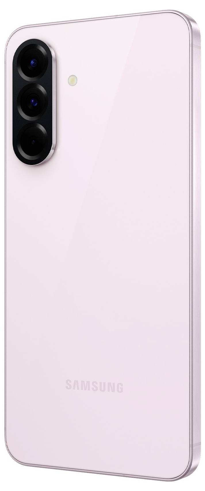 Een modern roze smartphone met drie cameralensen aan de achterkant.