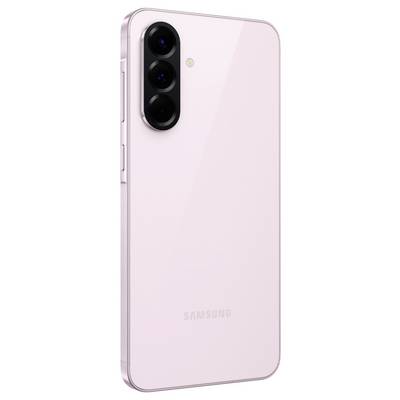 Een roze Samsung smartphone met drie cameralezen aan de achterkant.