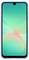 Een smartphone met een blauwe rand en een scherm dat abstracte groene en roze kleurverloop weergeeft.
