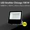 LED-schijnwerper, model Chicago, 100 W, 16000 lumen, IP65, afmeting 253,5 x 242,5 x 40 mm.
