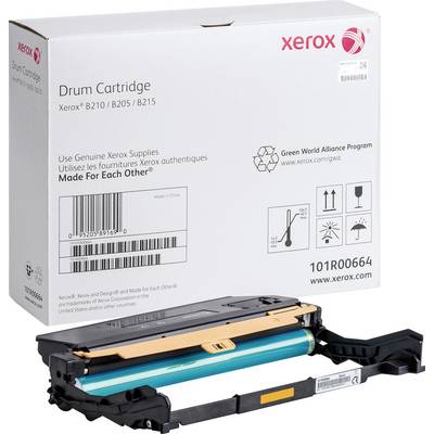 Xerox Drum Cartridge met verpakking, Model B210/B205/B215. Etiket 'Made for Each Other'. Aanwijzingen voor garantie en milieualliantie.