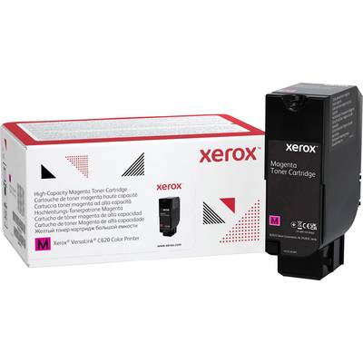 'Xerox Magenta Tonercartridge' voor VersaLink C600 kleurenprinter. Verpakking met zwarte kartonnen behuizing, gemarkeerd als high-capacity.