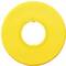 Gele plastic ring met een centraal gat, mogelijk gebruikt als decoratie- of verbindingselement in bouw- of ambachtelijke toepassingen.
