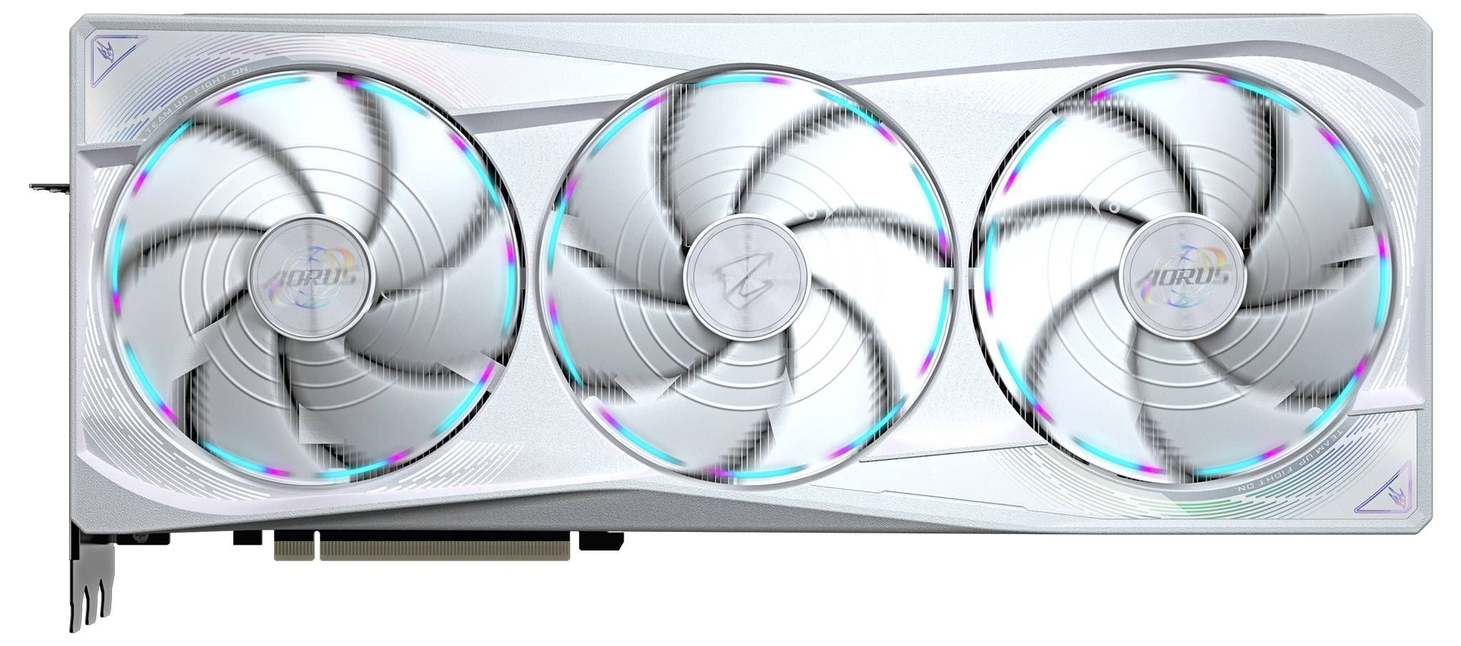 Videokaart met drie grote ventilatoren en een zilverkluis behuizing, geschikt voor high-performance computing en gaming.