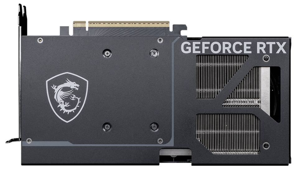 Videokaart met logo van een draak en opschrift 'GEFORCE RTX'. Ventilatoren en sleuven voor warmteafvoer zijn zichtbaar.