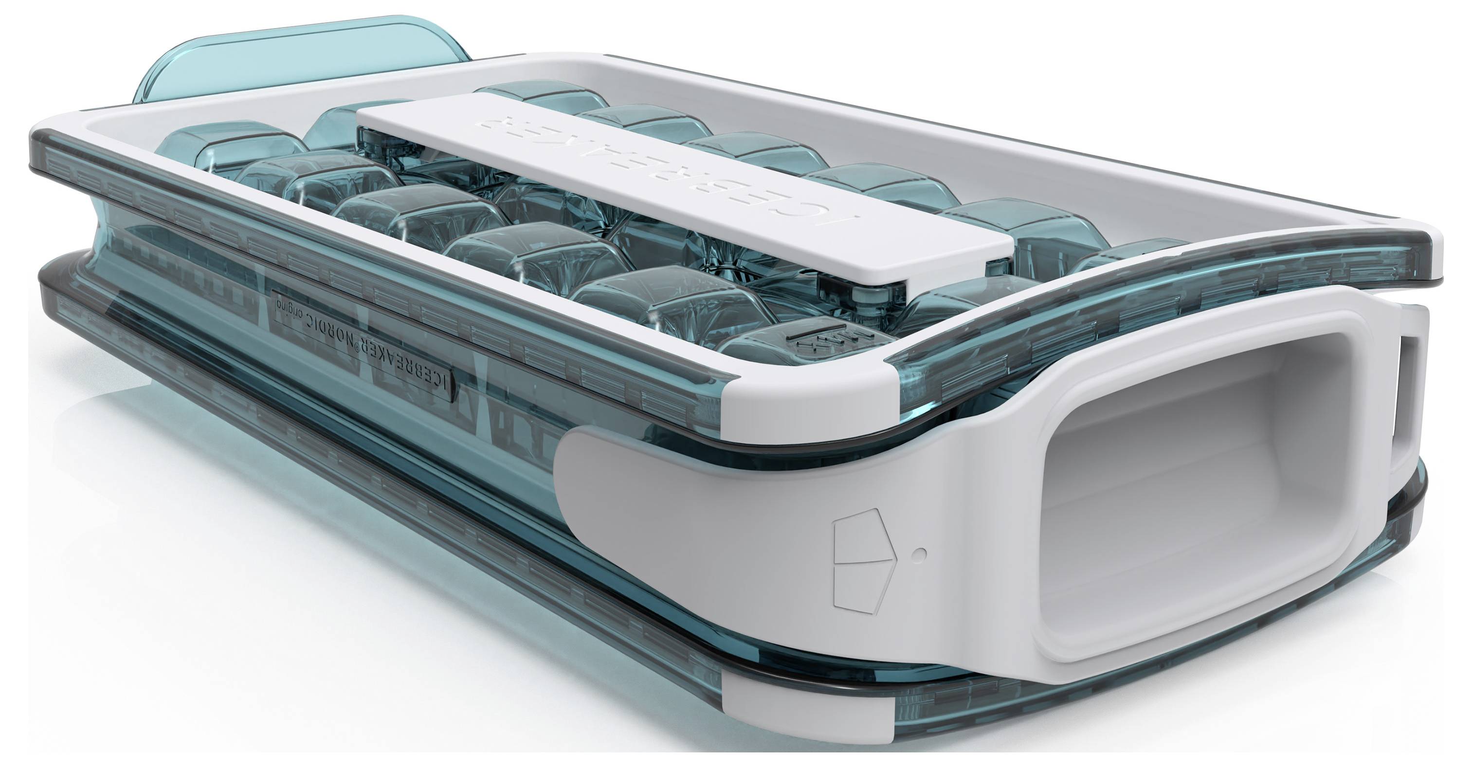 'Snelle Handleiding' voor IJsblokjesvorm: 1. Vullen, 2. Bevriezen, 3. Drukken en Buigen, 4. Openen, 5. Trekken, 6. Schudden. Hygiënisch, waterdicht, ruimtebesparend.