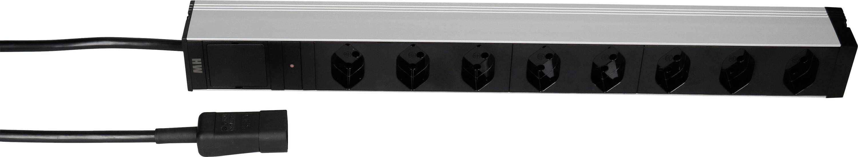 Max Hauri 173865 19 inch Stekkerdoos voor patchkast 1 HE Contactdoos T13 Overstroombeveiliging Zwart