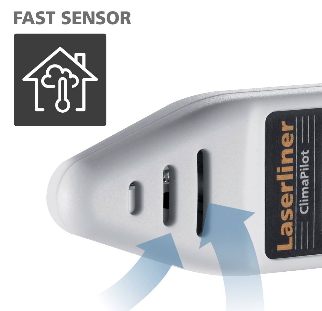 Draagbare thermometer met 'Snel Sensor'-symbool, toont snelle temperatuurmeting.