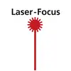 Rode cirkel met stralen en rode straal eronder. Bovenaan staat 'Laser-Focus'.