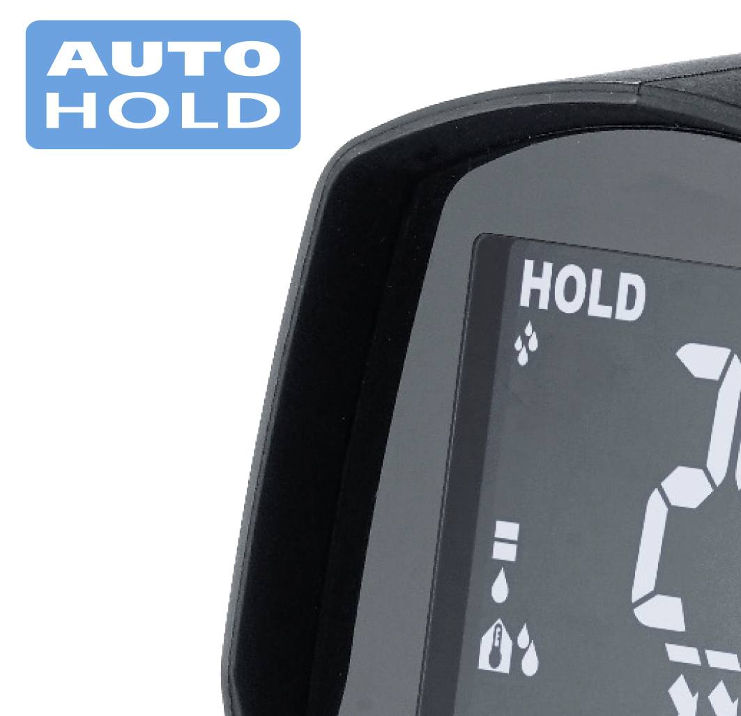 Afbeelding van een auto-display met de 'AUTO HOLD' indicatie, die de actieve automatische stopfunctie in het voertuig aangeeft.