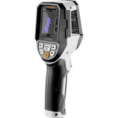 Een draagbaar laserapparaat in zwart en zilver met knoppen en een display dat diagrammen en gegevens voor oppervlakte-analyse weergeeft.