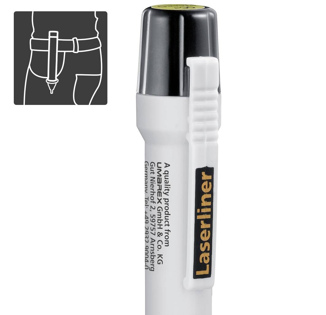 'Laserliner' pen met gordellus, ideaal voor nauwkeurige metingen en mobiel gebruik.