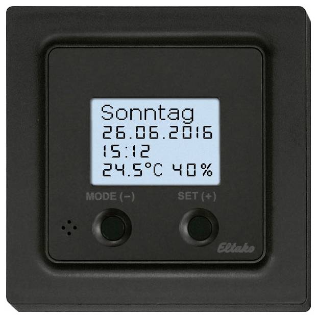 Eltako FUTH55ED/12-24V UC-am Draadloze hygro/thermostaat met klok Draadloos Inbouw (in muur of meubel) Bereik max. (in het vrije veld) 30 m