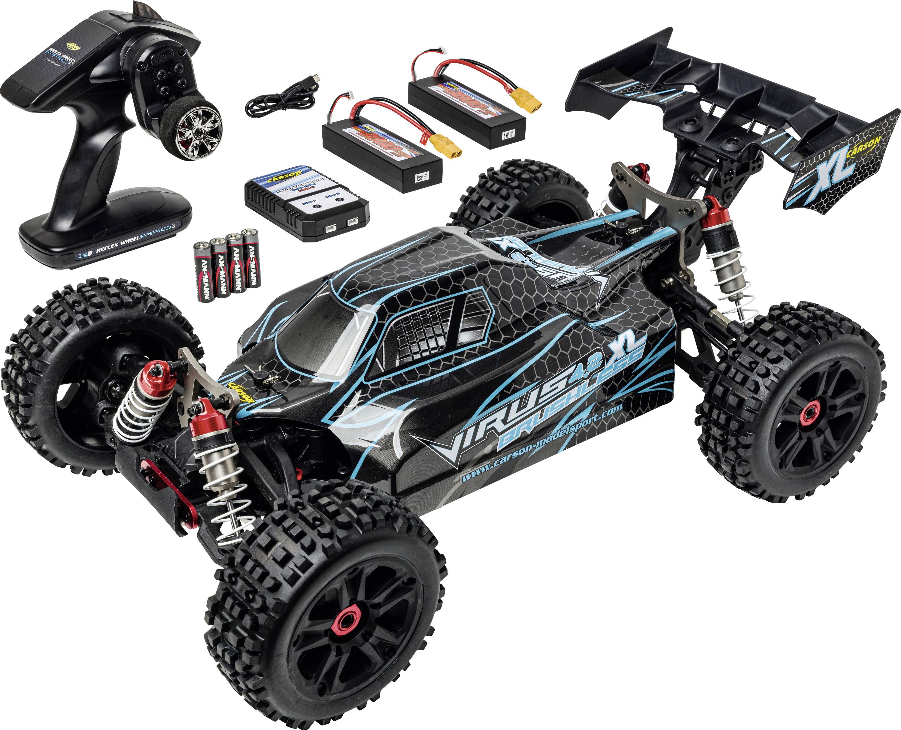 Carson Modellsport Virus 4.2 XL Zwart, Turquoise 1:8 RC auto Elektro Buggy 100% RTR 2,4 GHz Incl. accu, oplader en batte-0