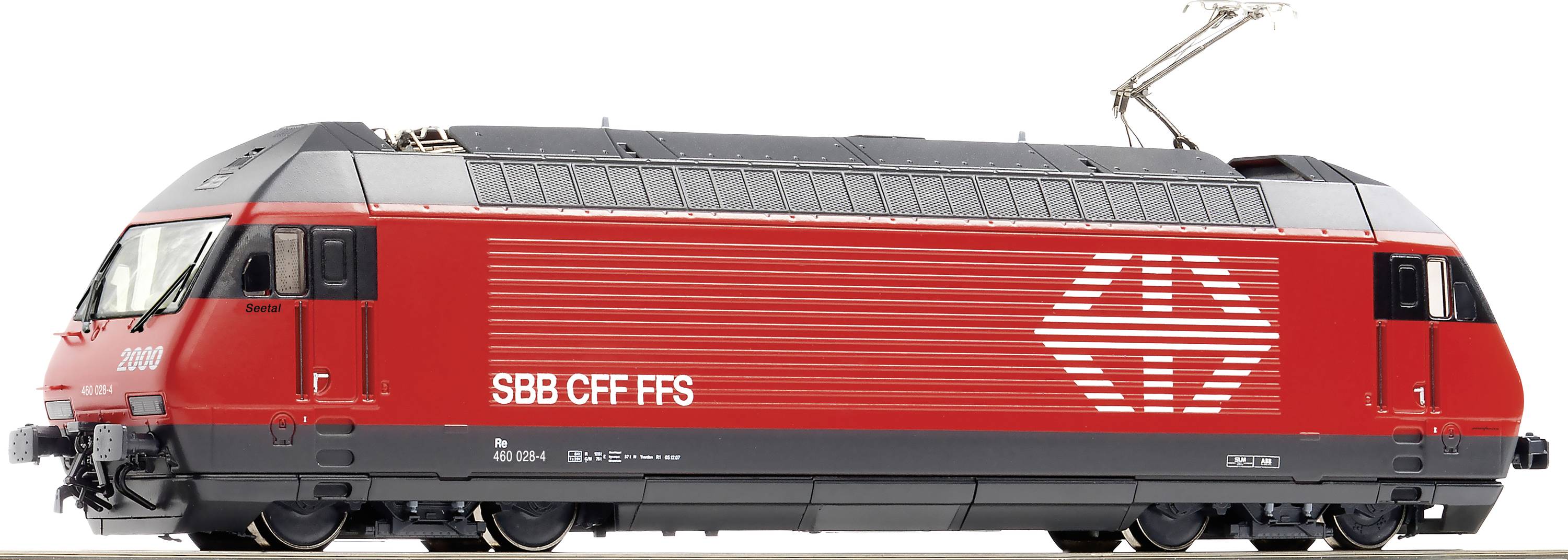 Een rode elektrische locomotief met de opschrift 'SBB CFF FFS' aan de zijkant. Hij symboliseert de Zwitserse Bondsspoorwegen.