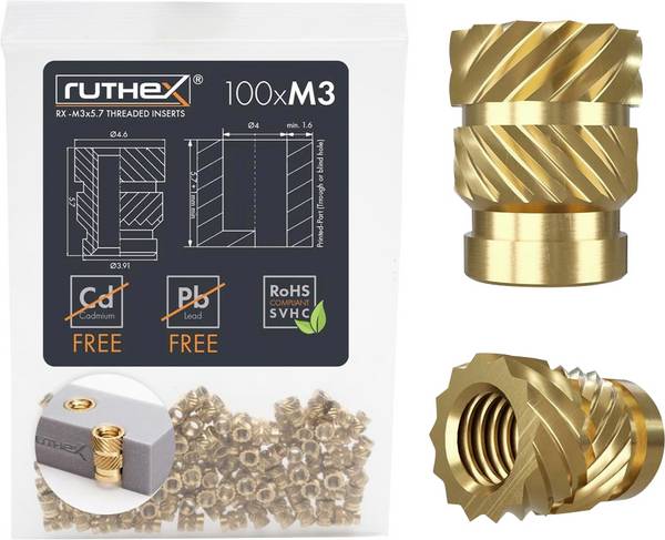 ruthex Schroefdraadinzet Geschikt voor: ABS-geschikte apparaten, PLA-geschikte apparaten RX-M3x5.7 GE-M3x57-001