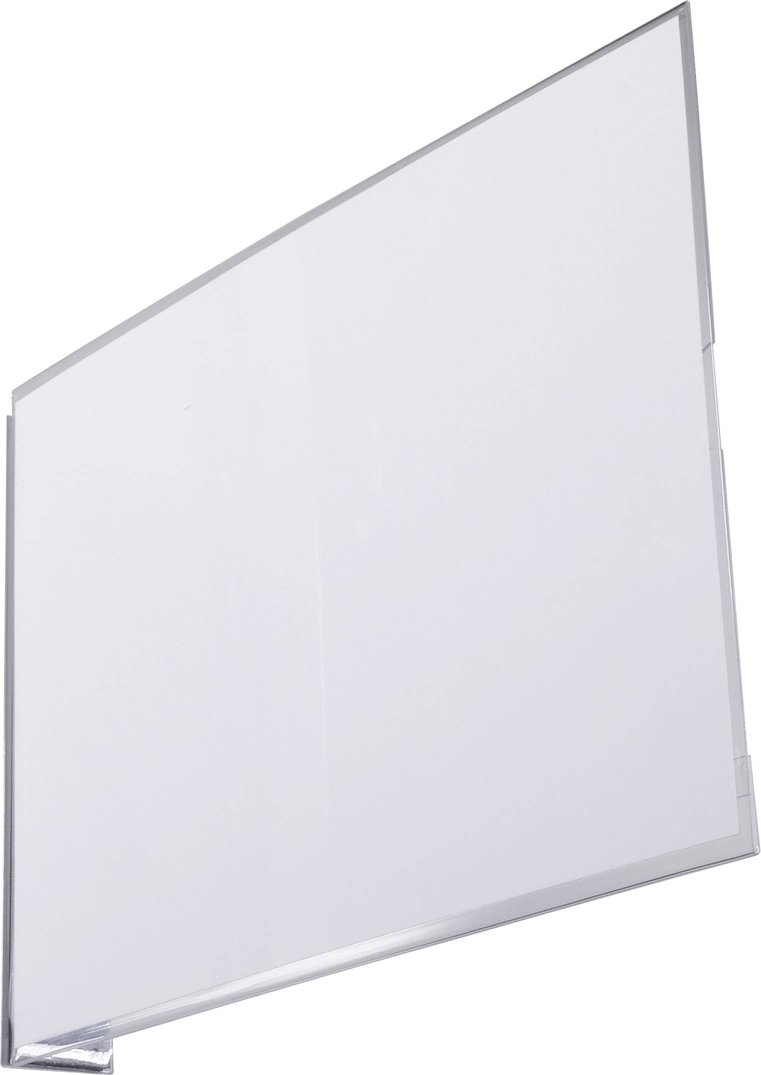 Een leeg, rechthoekig whiteboard met zilveren rand. Ideaal voor presentaties of aantekeningen in kantoren en klaslokalen.