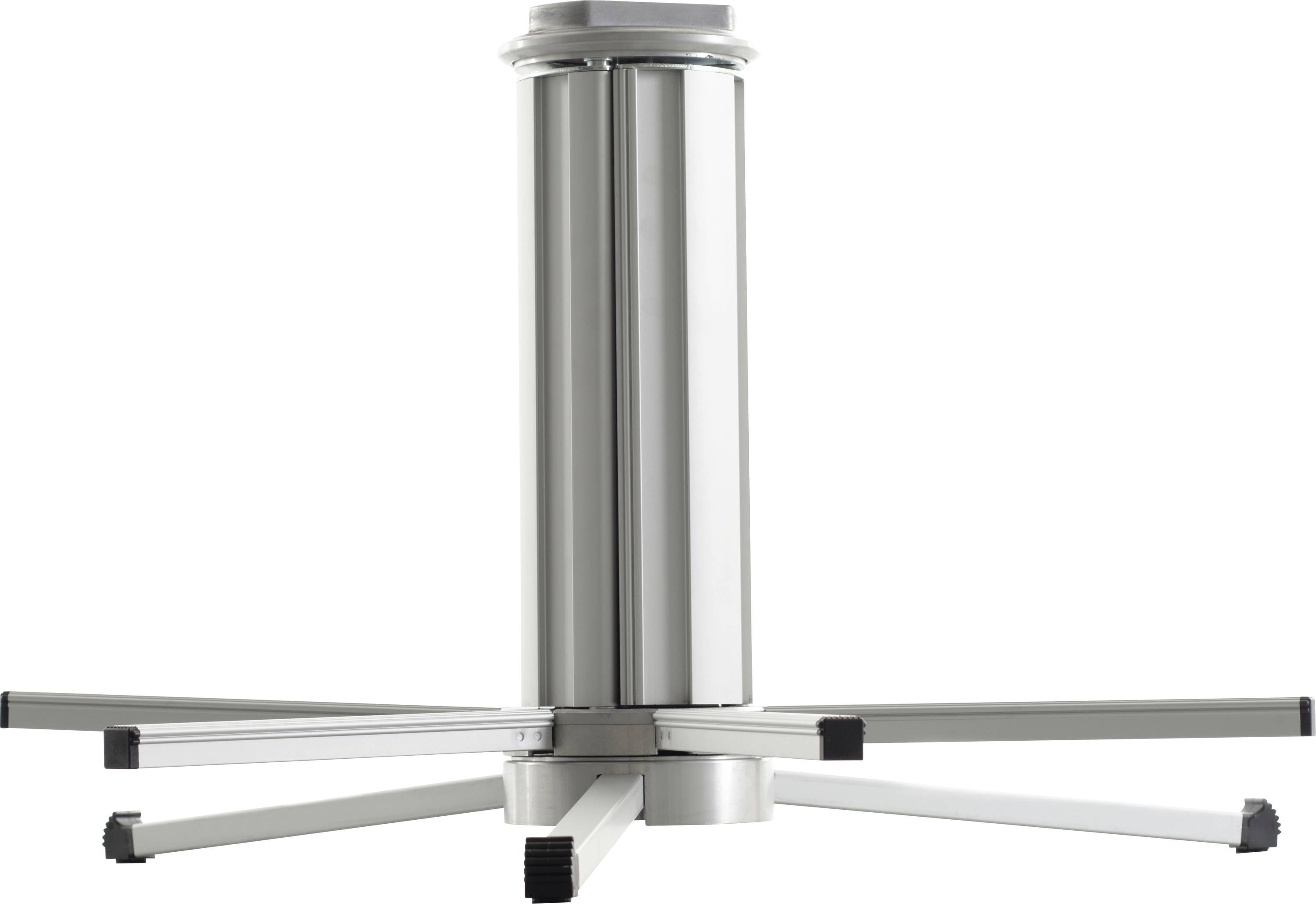 'Kabelbeheer-systeem met metalen frame en meerdere uittrekbare armen voor de organisatie van kabels onder een tafel.'
