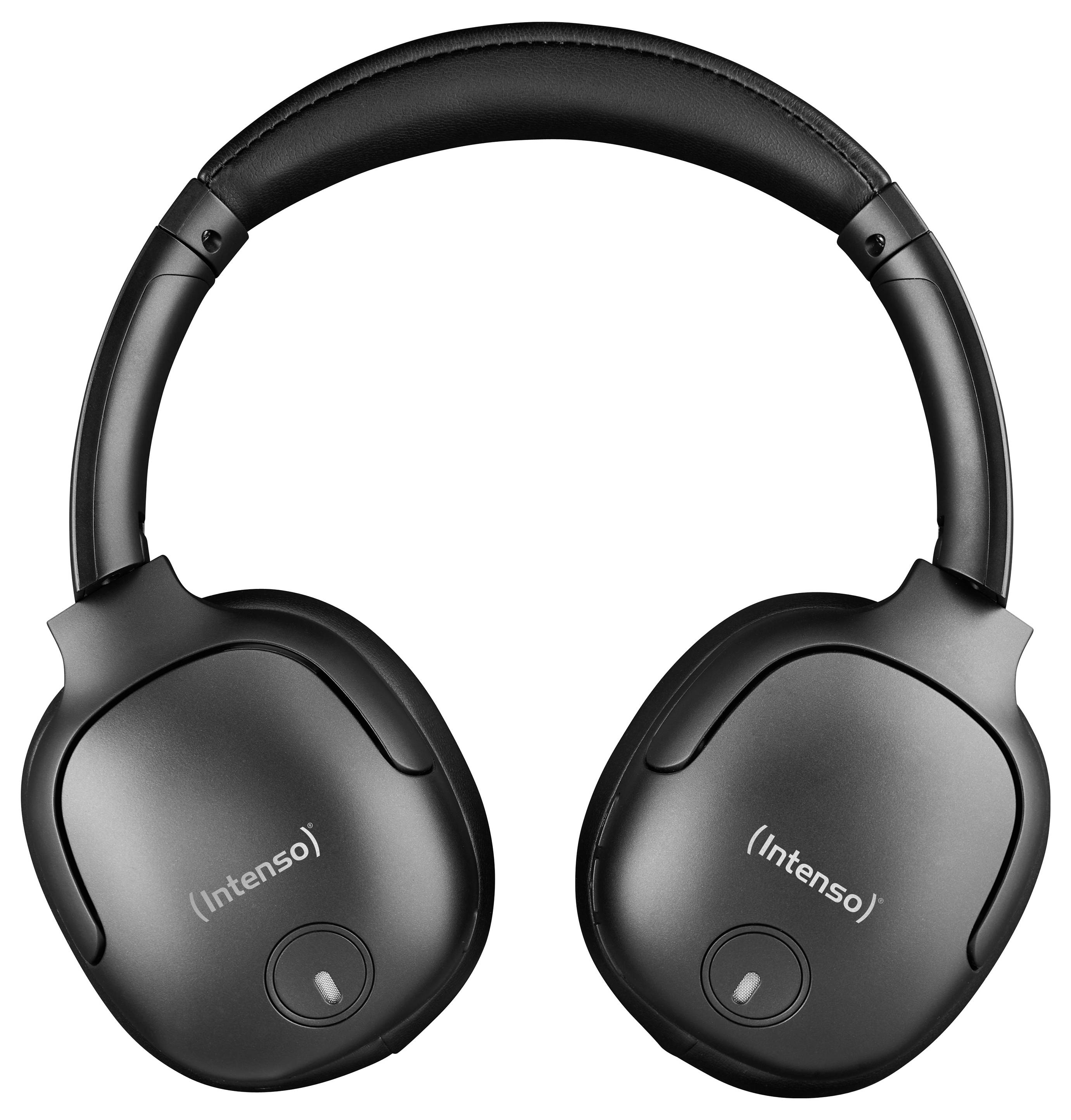 Zwarte over-ear koptelefoon van het merk Intenso, met gewatteerde hoofdband. Ideaal voor muziek- en mediaweergave.