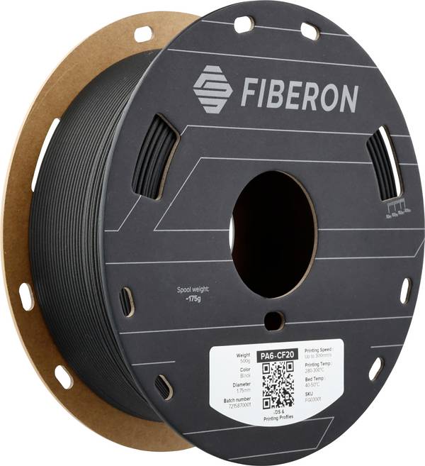 Polymaker FG03001 Fiberon™ PA6-CF20 Filament PA6-CF Koolstofvezelversterkt, Hittebestendig, Niet-trekkend 1.75 mm 500 g Zwart 1 stuk(s)