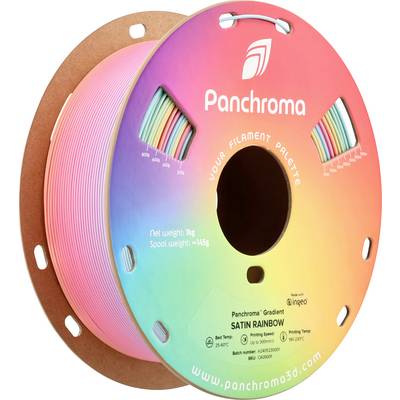 Spoel met meerkleurig 3D-printer filament, merknaam 'Panchroma', 1 kg totaalgewicht, kleurverloop van roze naar blauw.