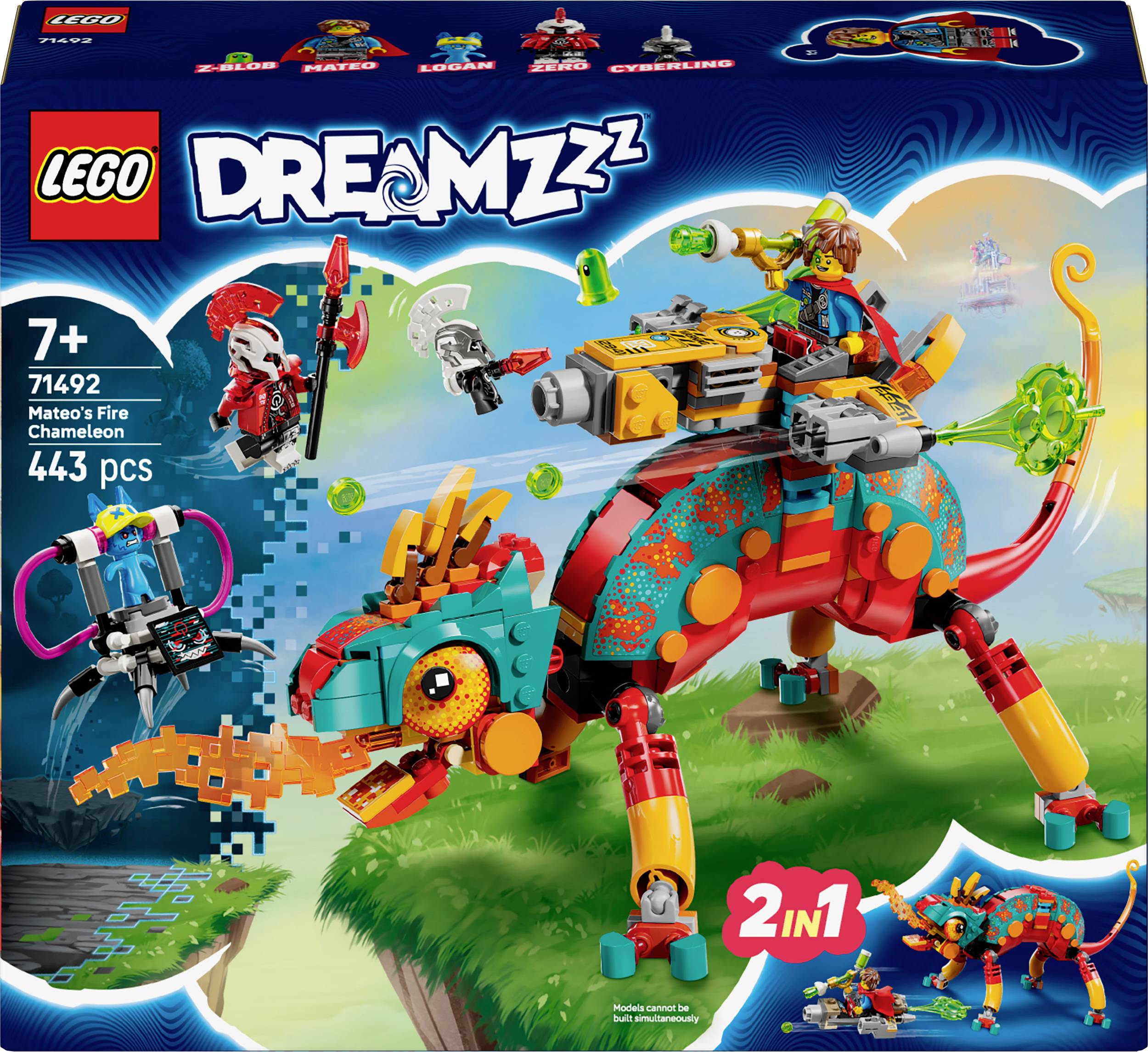 LEGO 'DREAMZzz' Set 71492: Mateo's Vuurkameleon. Bevat 443 onderdelen, geschikt voor kinderen vanaf 7 jaar. Figuur rijdt op kleurrijke draak.