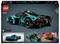 LEGO Technic Set 42208 met gedetailleerd sportwagen model in zwart en turquoise. Bevat motorinformatie en andere functies.