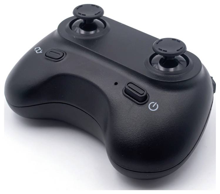 Zwarte game-controller met twee analoge sticks, een D-pad, en meerdere knoppen, waaronder een aan/uit-schakelaar. Geschikt voor videogames.