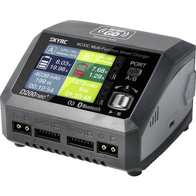 Multifunctionele slimme oplader met gekleurd LCD-scherm, toont laadproces, accuspanning, stroomsterkte en Bluetooth-verbinding.