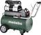 Een groene compressor van Metabo, model 'Basic 270-50 OF Silent', met wielen en handgrepen voor transport. Display toont drukmetingen.
