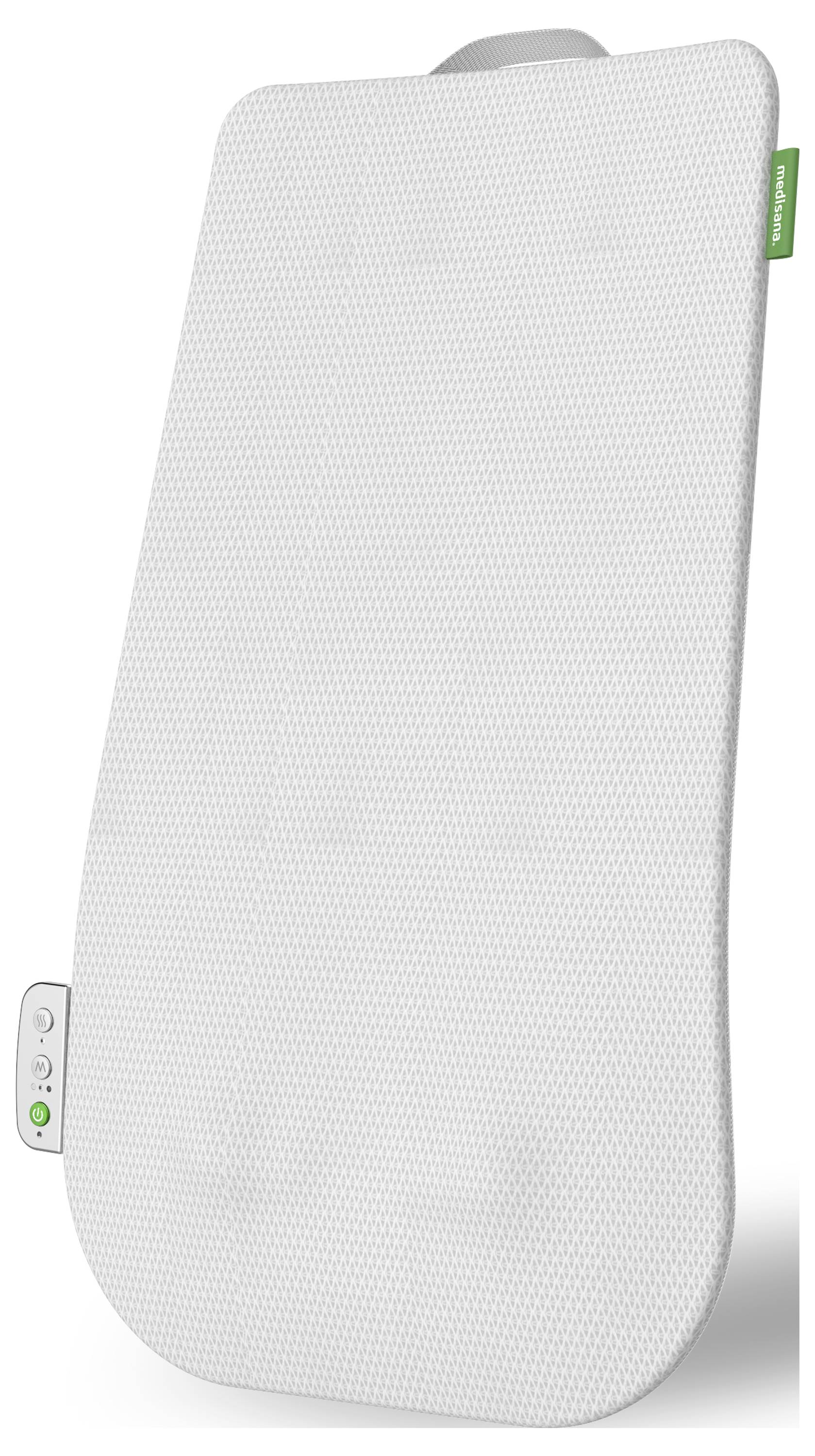 Beige matras met een gladde oppervlakte en afgeronde randen, aan de zijkant een bedieningsmodule met knoppen en een groene indicator.