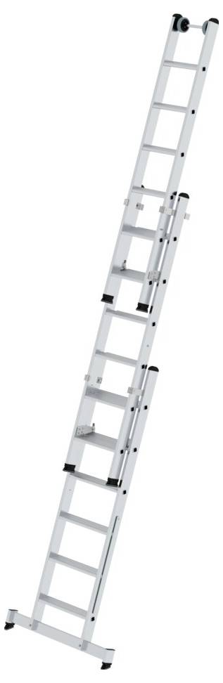 'Aluminium ladder met driedelige, verstelbare constructie en rubberen voeten voor stabiliteit.'