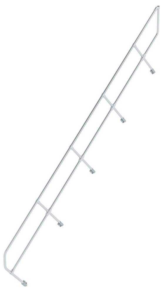 Zilveren metalen leuning in diagonale configuratie die dienst doet als beschermende barrière.