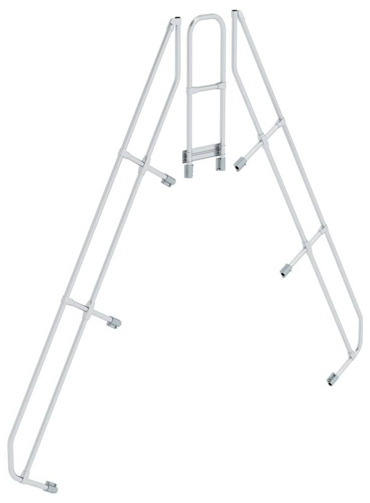 Metalen frame in driehoeksvorm met centrale ladder, waarschijnlijk onderdeel van een framestellage.