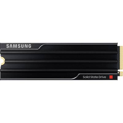 Zwarte Samsung Solid State Drive (SSD) met metalen behuizing en goudkleurige aansluiting aan de rechterkant.