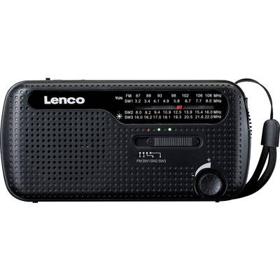 'Zwarte draagbare radio met volumeregelaar en frequentie-indicator.'
