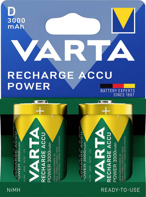 Varta VARTA Recharge Accu Power D 3000 mAh Blister 2 Oplaadbare D batterij (mono) NiMH 3000 mAh 1.2 V 2 stuk(s)