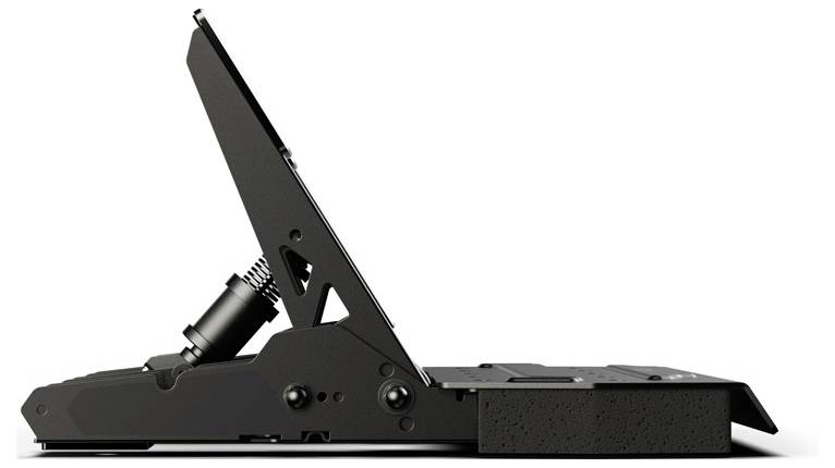 'Zit-Simulator-Mechanisme vanuit zijaanzicht. Een metalen veer ondersteunt het kantelingsmechanisme voor realistische beweging.'