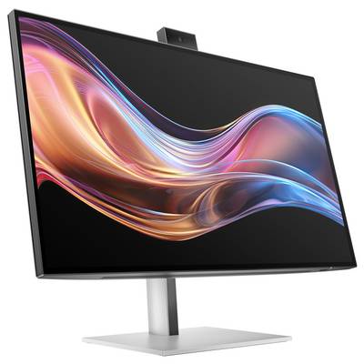 Een moderne computermonitor met levendige, golvende kleuren op het scherm, afgebeeld tegen een witte achtergrond.