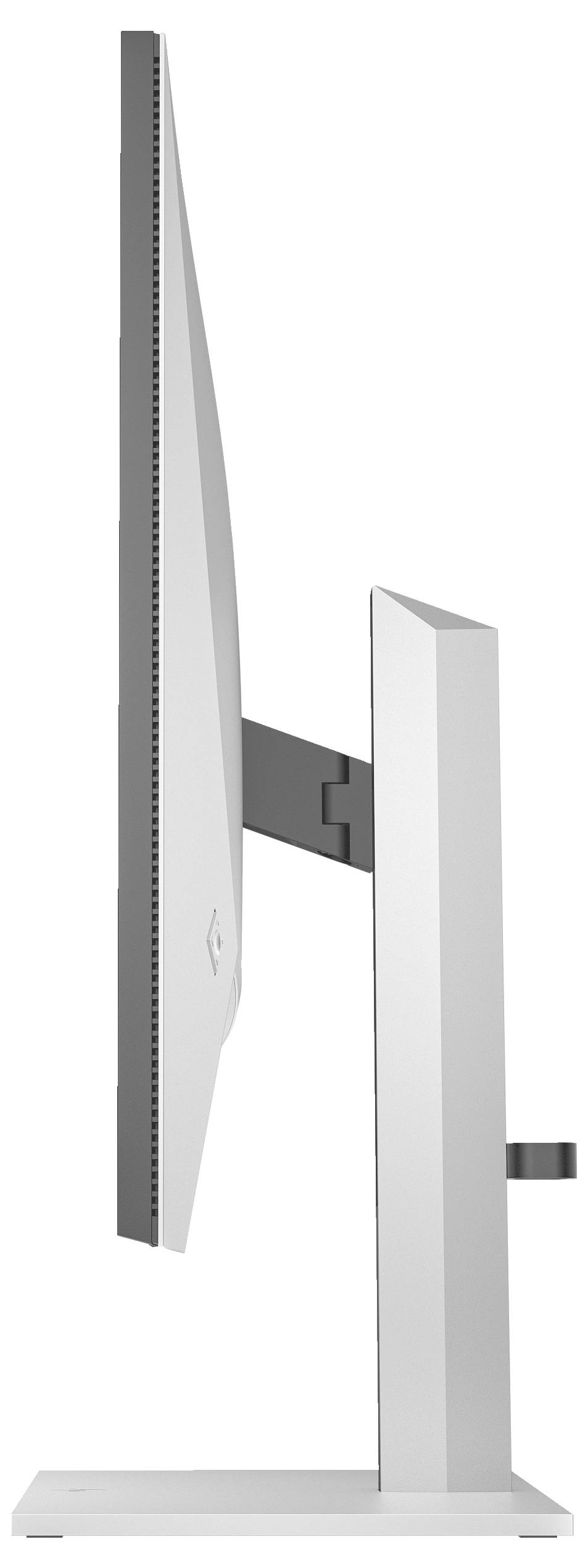 Zijaanzicht van een moderne computerscherm op een slanke, verstelbare standaard.