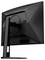 Een zwarte gaming-monitor van AOC, gezien van achteren, gemonteerd op een rechthoekige voet.