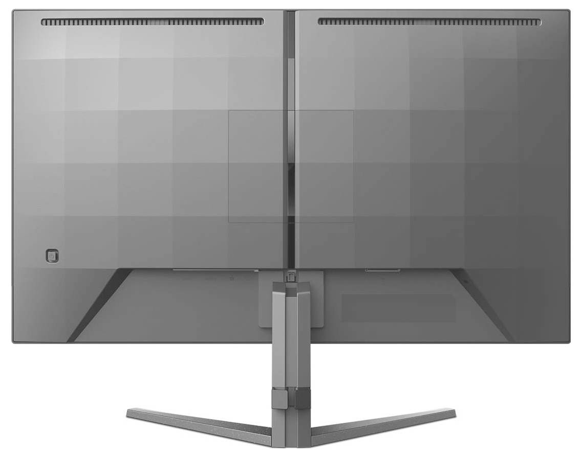 Een moderne flatscreen van achteren, met een stabiele, Y-vormige standaard.
