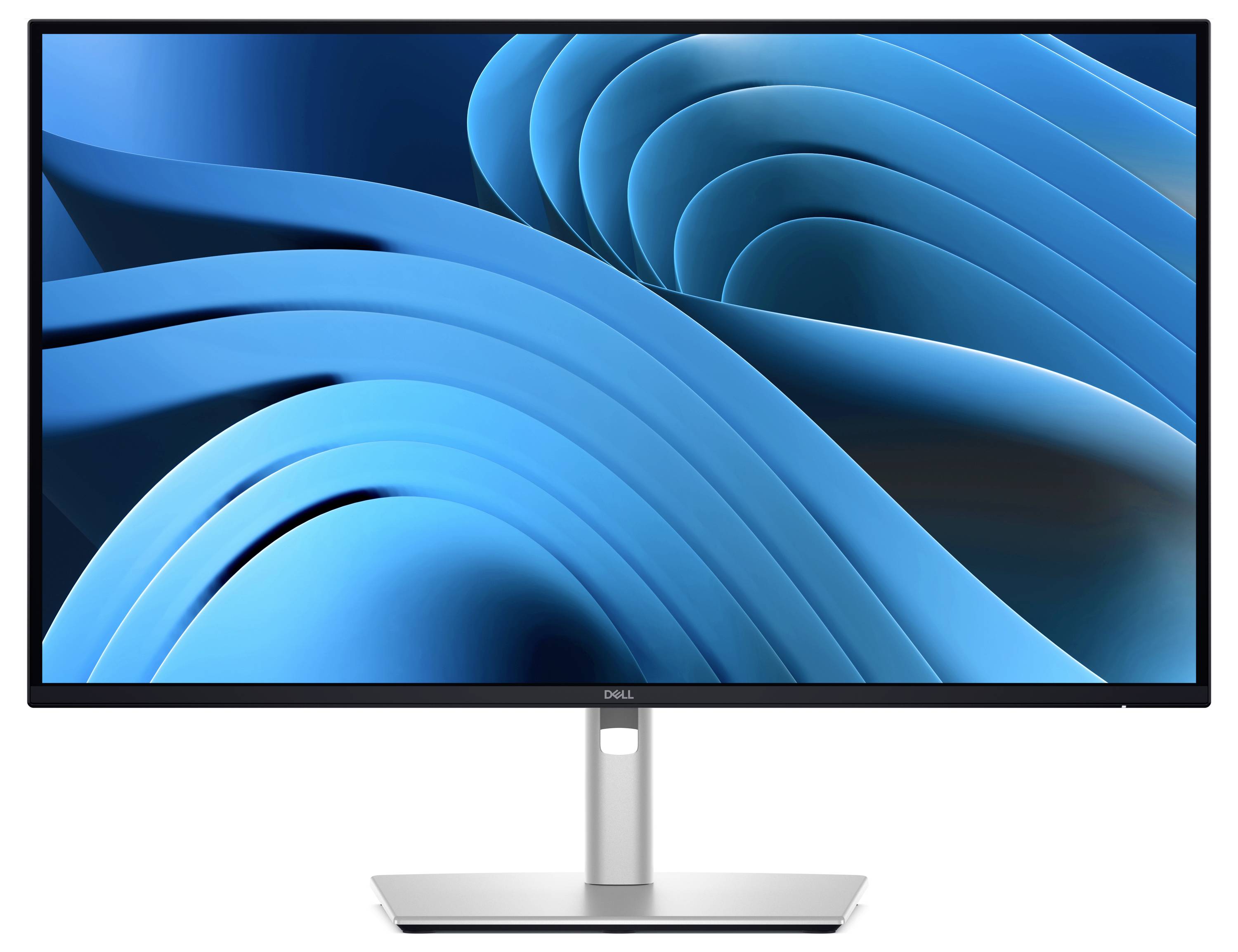 Een computerscherm met een abstract blauw achtergrondscherm.