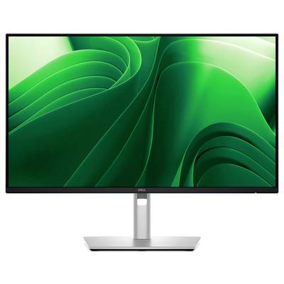 Een computermonitor wordt getoond met een groene, golvende achtergrondtextuur.
