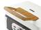 Witte keukenmachine met houten handgreep, merk 'Domo'. Beschikt over voedings- en temperatuurweergave.