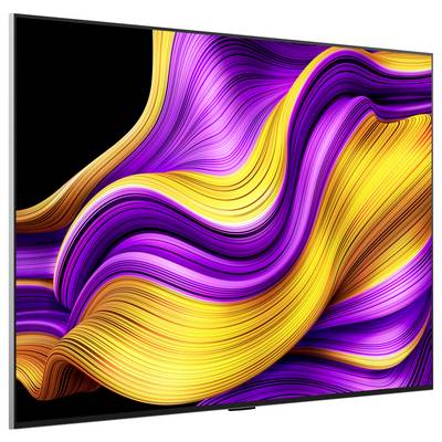 Een levendig beeld van draaiende paarse en gele abstracte vormen op een zwarte achtergrond, die lijken op stromende linten.