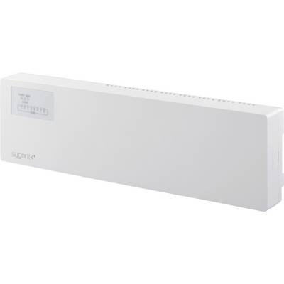 Een strak, rechthoekig wit elektronisch apparaat met het label 'sygonix', voorzien van ventilatiesleuven en een digitaal display dat de energieinstellingen toont.